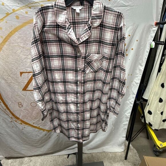 Charter Club Cotton Plaid Flannel Nightshirt, Created for Macy's - Winter White - Picture 2 of 4